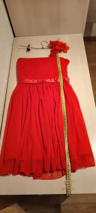 Vestido fiesta palabra de honor corto rojo talla M