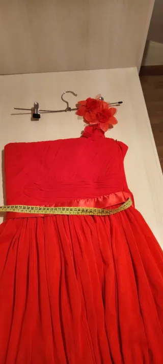 Vestido fiesta palabra de honor corto rojo talla M
