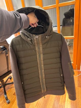 Chaqueta Moncler verde y marrón con capucha