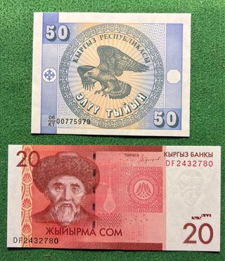 Banconote Kirghizistan 20 e 50 Som