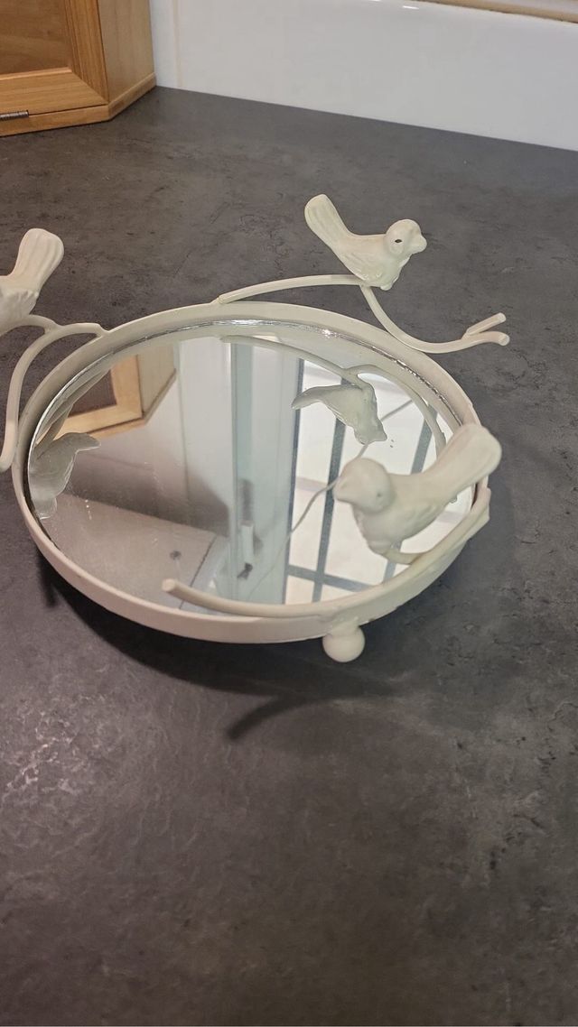 Bandeja espejo decorativa pájaros