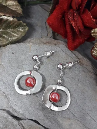 Pendientes Rojo y Plateado