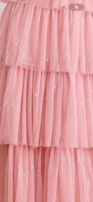 Vestido fiesta tul con brillo en rosa volantes