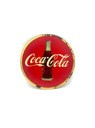 Insegna Coca-Cola rotonda vintage 22,5 cm Marque Déposée anni 60/70