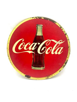 Insegna Coca-Cola rotonda vintage 22,5 cm Marque Déposée anni 60/70