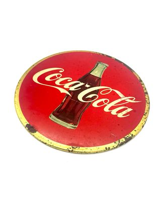 Insegna Coca-Cola rotonda vintage 22,5 cm Marque Déposée anni 60/70