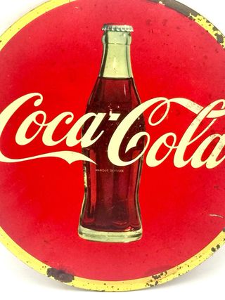Insegna Coca-Cola rotonda vintage 22,5 cm Marque Déposée anni 60/70