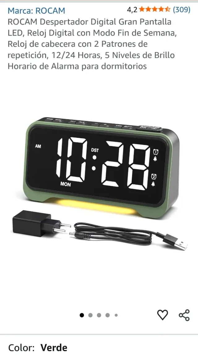 ROCAM Despertador Digital LED Verde