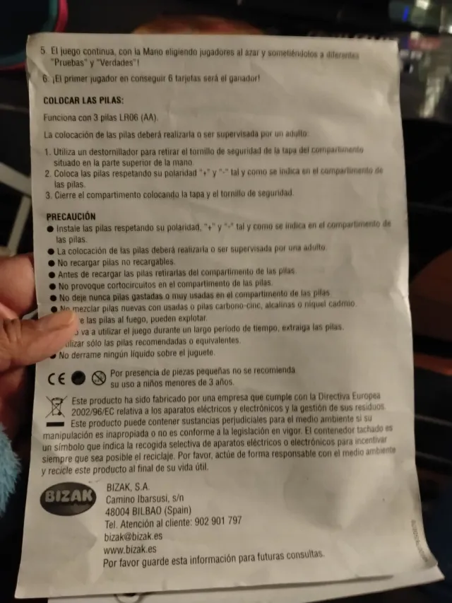 Juego Prueba o Verdad Bizak