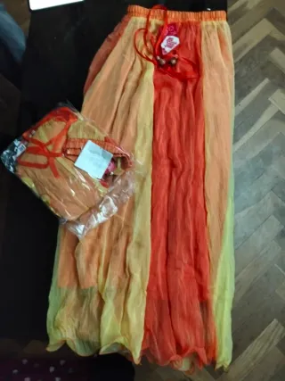 Falda larga gasa talla única naranja/amarillo