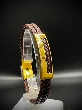 Pulsera Marea Hombre Cuero Dorado