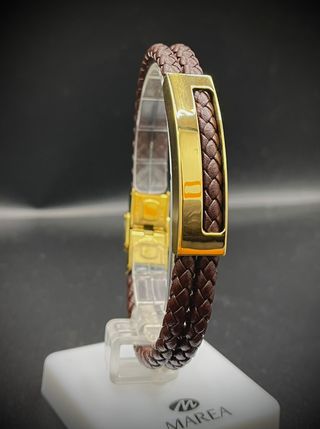 Pulsera Marea Hombre Cuero Dorado
