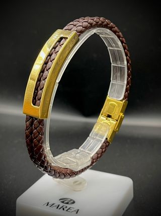 Pulsera Marea Hombre Cuero Dorado