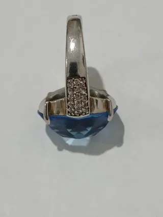 Anel Prata 925 Pedra Azul