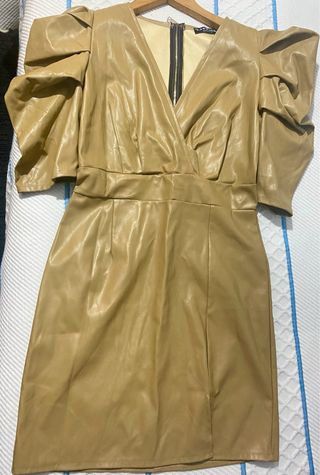 Vestido efecto piel elástico mostaza/marrón