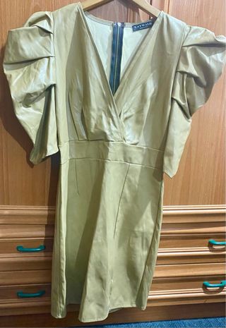 Vestido efecto piel elástico mostaza/marrón