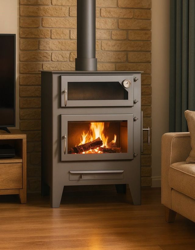 Stufa a legna grigia con forno NUOVA