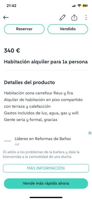 Alquiler habitación Zona Carrefour Reus