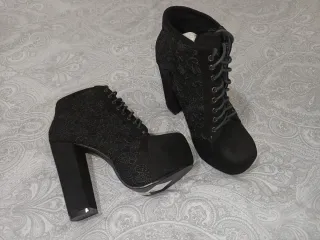 Botín Tacón Plataforma Encaje Negro