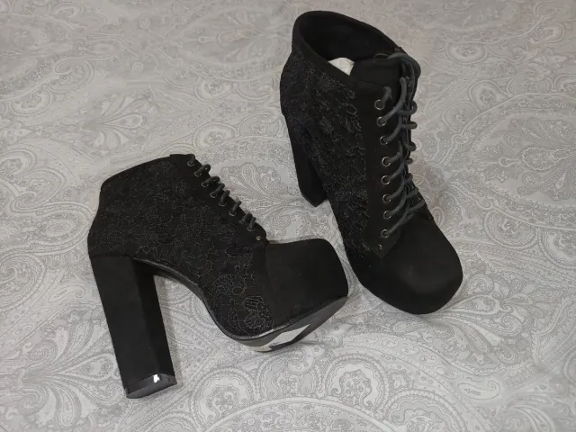Botín Tacón Plataforma Encaje Negro