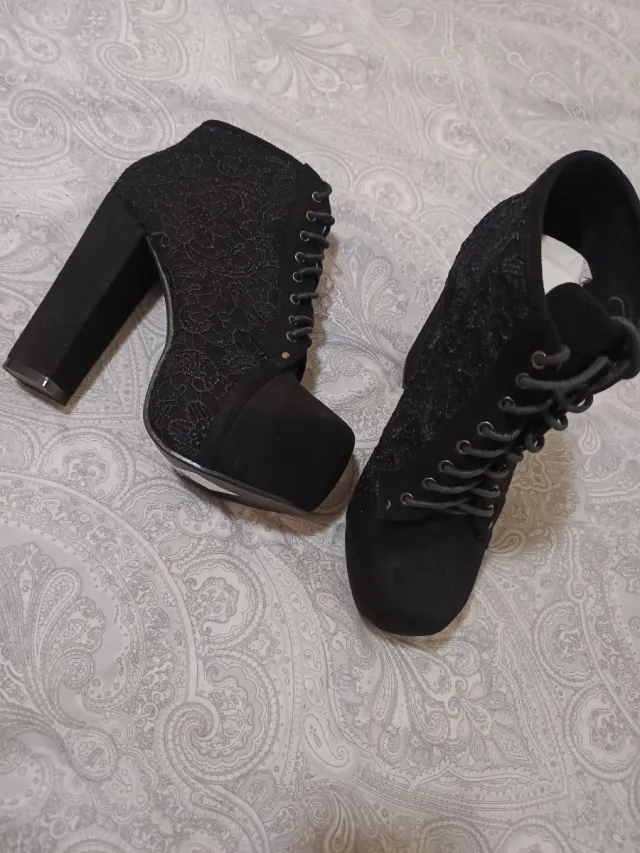 Botín Tacón Plataforma Encaje Negro