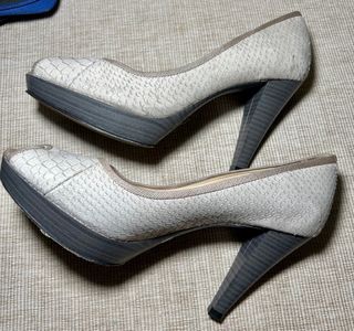 Zapatos Peep Toe Piel Serpiente Beige Talla 37.5