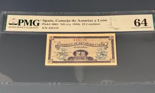 Billete España 25 Centimos 1936 PMG 64