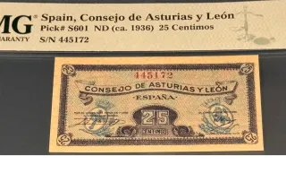 Billete España 25 Centimos 1936 PMG 64