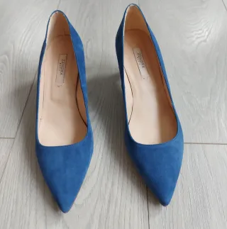 Talla 37 - Zapatos Tacón Piel y Ante Azul Zendra