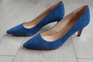 Talla 37 - Zapatos Tacón Piel y Ante Azul Zendra