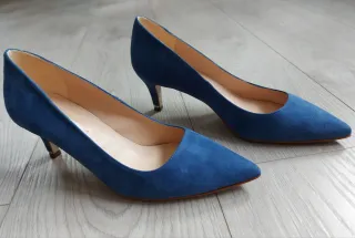 Talla 37 - Zapatos Tacón Piel y Ante Azul Zendra