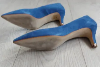 Talla 37 - Zapatos Tacón Piel y Ante Azul Zendra