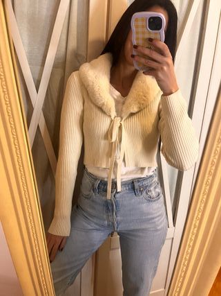 Chaqueta Zara cuello pelo beige
