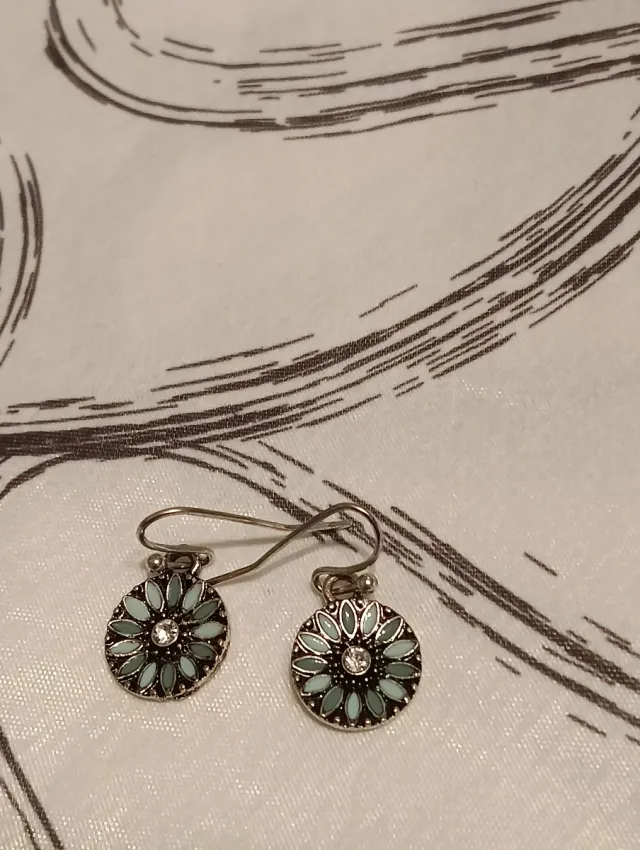 Pendientes flor plata y verde agua