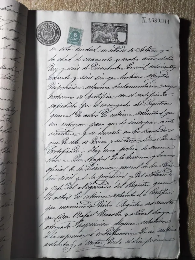 Testimonianza di aggiudicazione dei beni di Córdoba del 1897