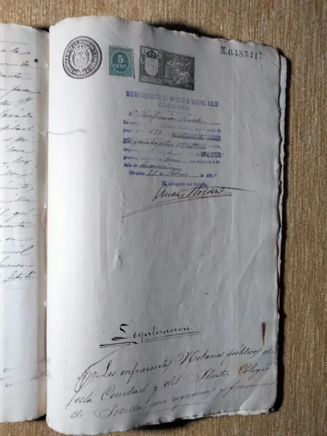 Testimonianza di aggiudicazione dei beni di Córdoba del 1897