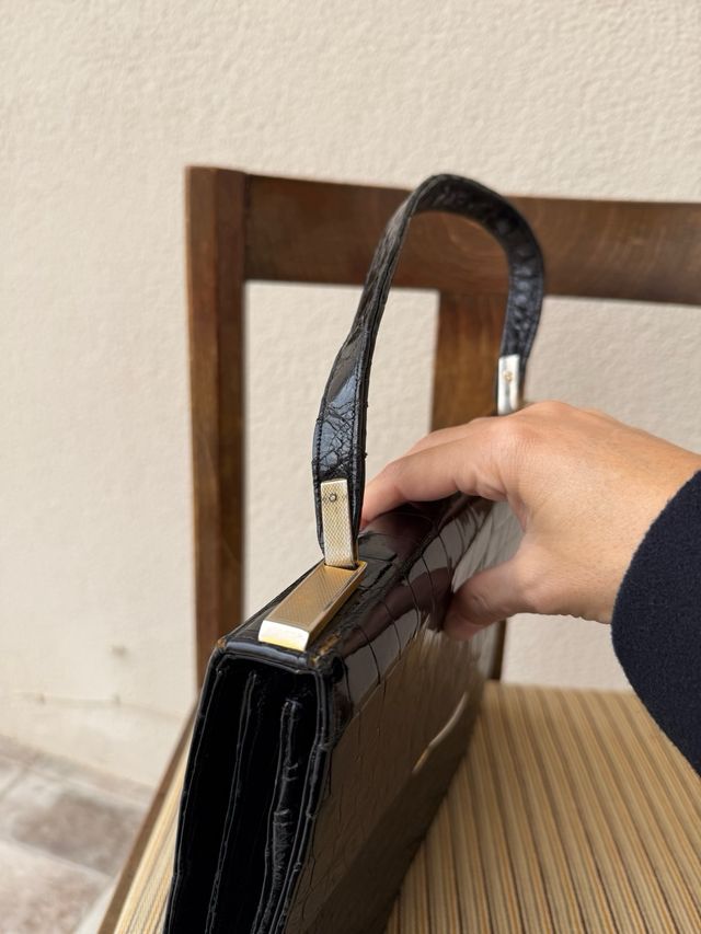 Bolso vintage piel cocodrilo negro