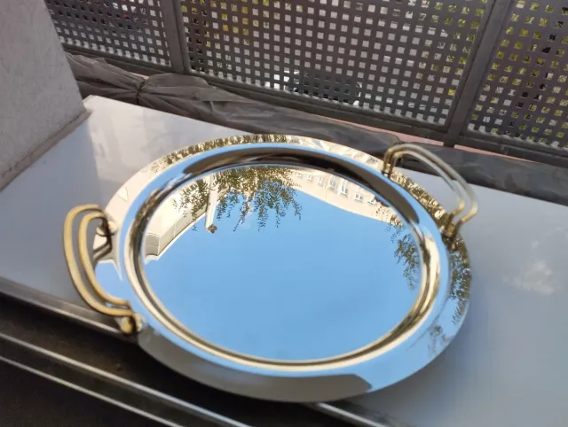 Bandeja Vintage redonda acero inoxidable Años 70