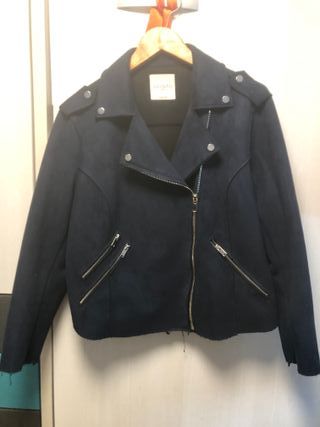 Cazadora biker mujer antelina azul marino