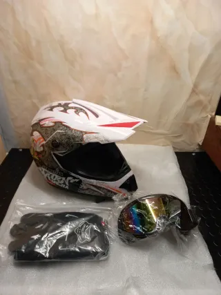 Casco Motocross con Guanti e Occhiali