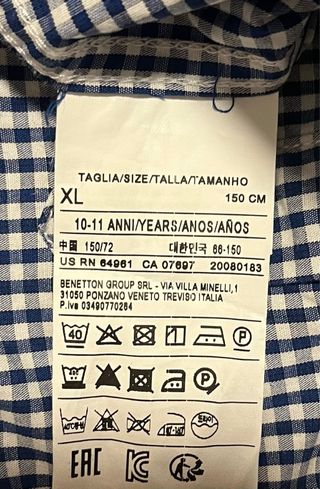 Camisa Benetton Niño Talla 10-11 Años