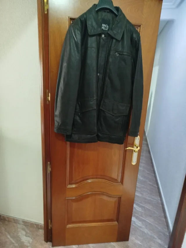 Chaquetón de cuero hombre marrón oscuro