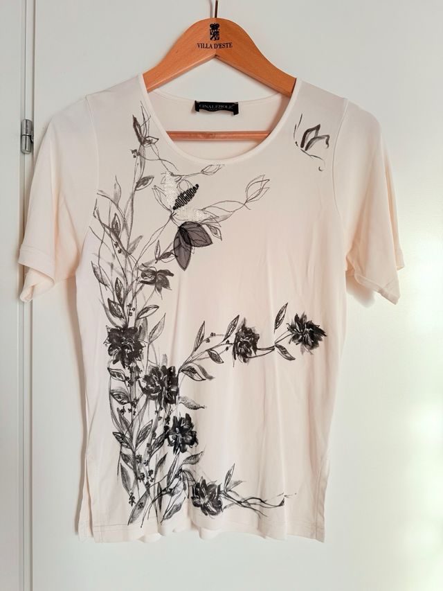 maglie elegante con ricami floreali, pizzo tulle