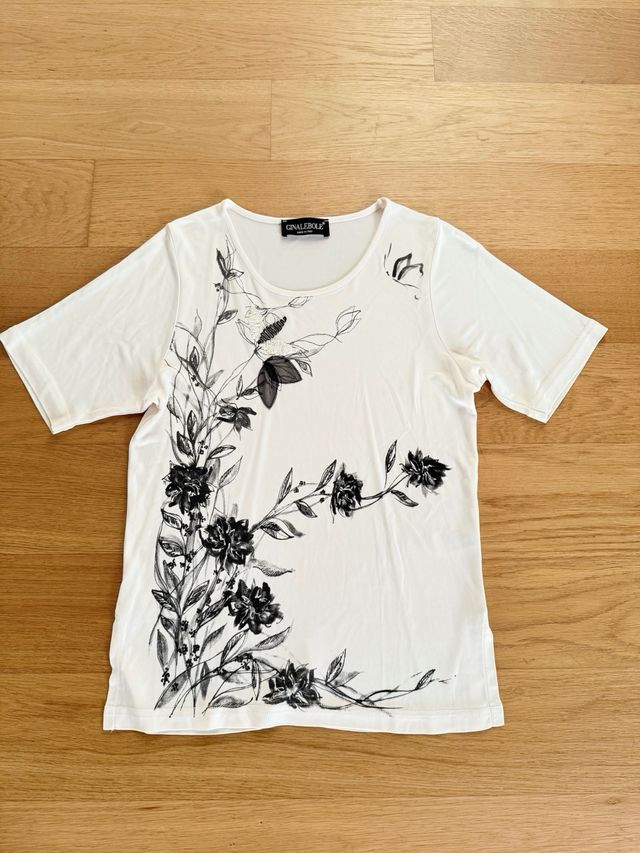 maglie elegante con ricami floreali, pizzo tulle