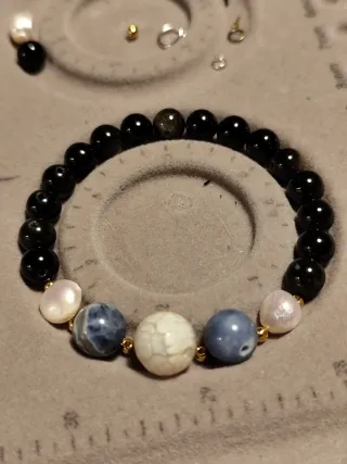 Pulsera Obsidiana, Sodalita, Ágata y Perlas