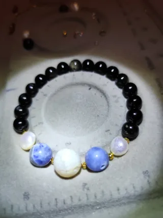 Pulsera Obsidiana, Sodalita, Ágata y Perlas