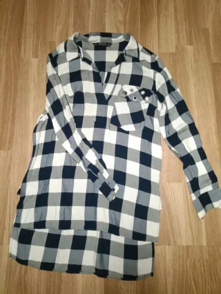 Camisa Larga Cuadros Vichy Zara Basic Talla XS