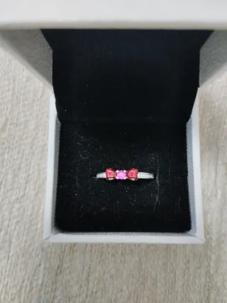 Anillo Plata Lazo Rojo y Rosa