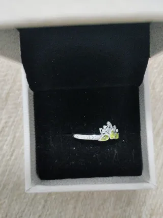 Anillo Plata Tiara Princesa Tiana Verde