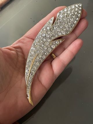 Spilla vintage AV piuma strass oro argento